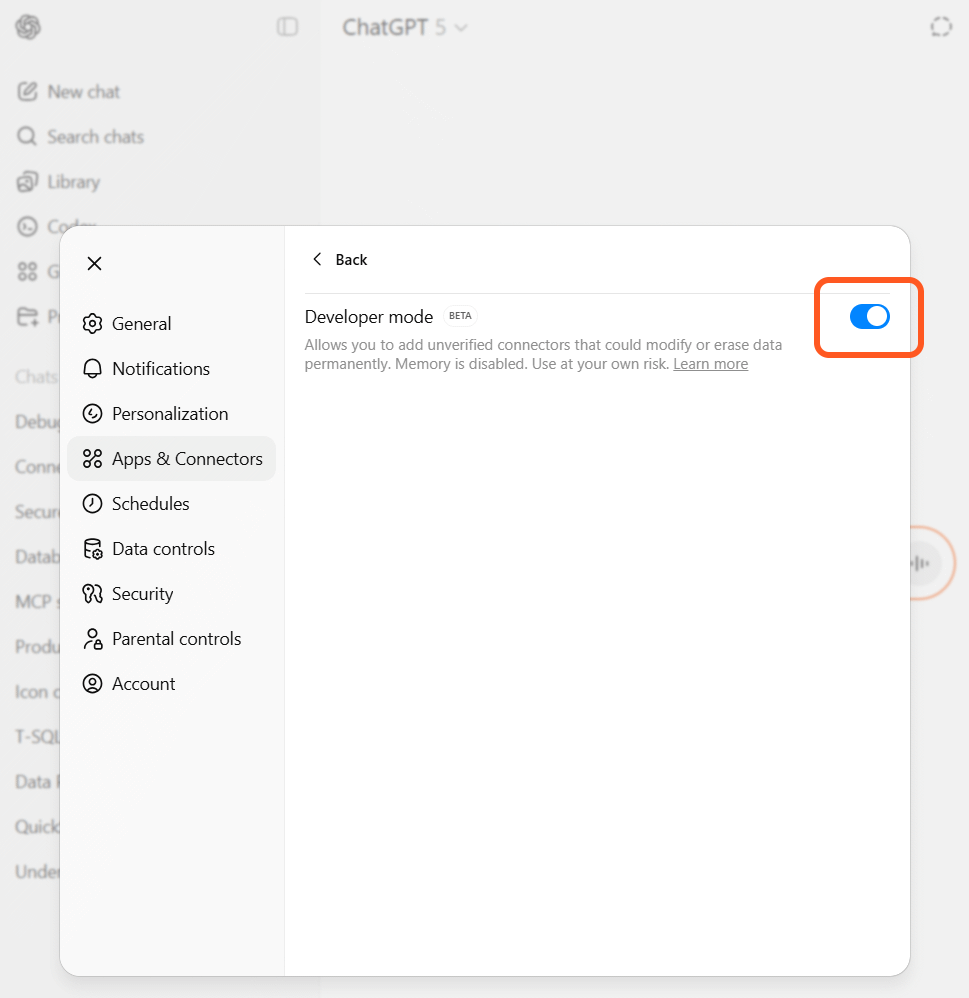 ChatGPT Settings - Development Mode
